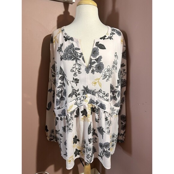 LOFT Tops - Loft Plus Powder Pink Multicolor Floral Print Long Sleeve Blouse Womens Size 22